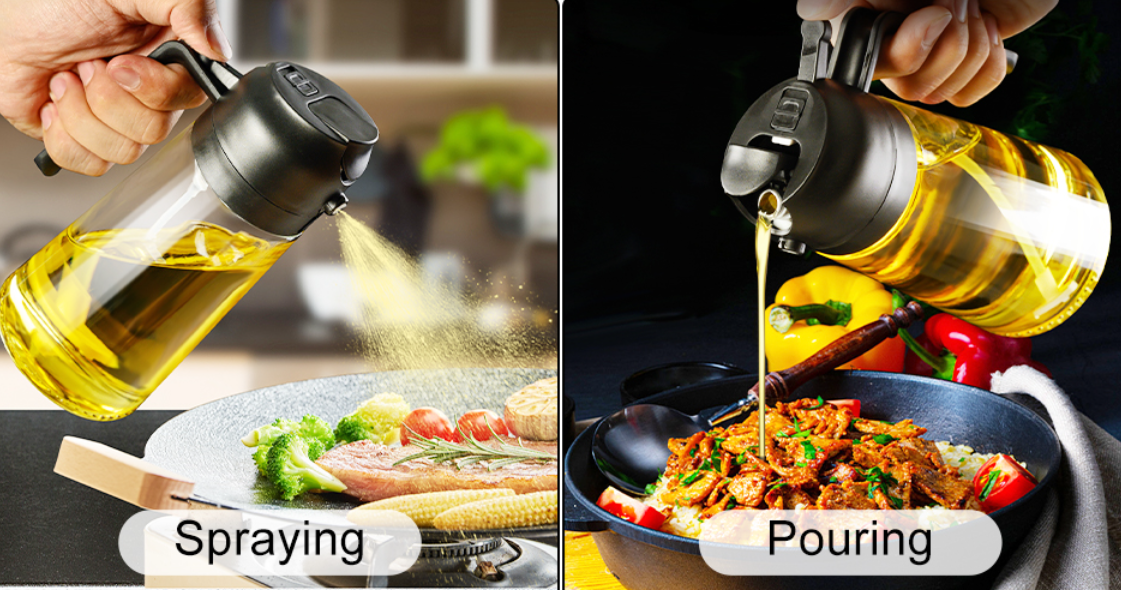 2 In 1 Oil Dispenser & Sprayer Bottle For Kitchen