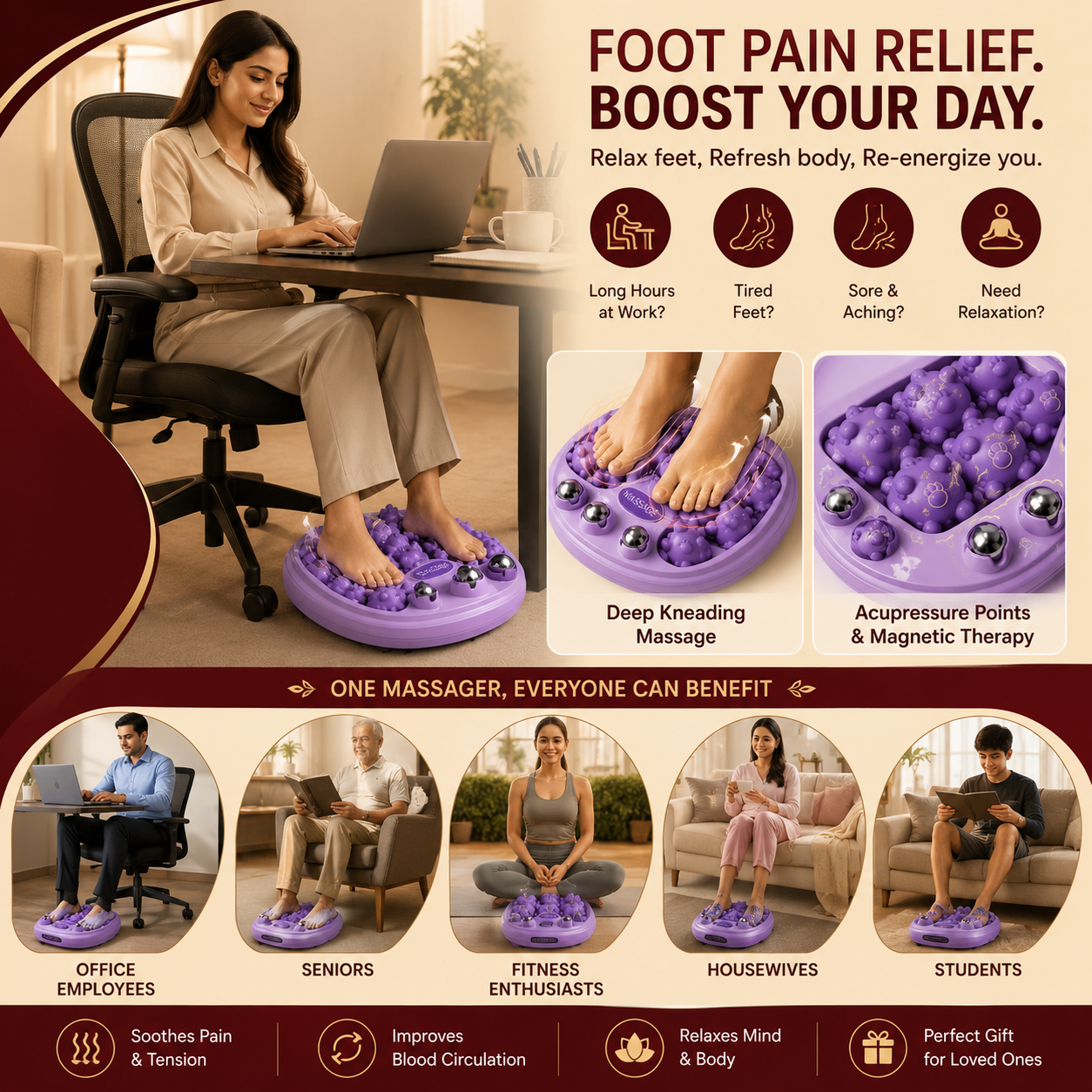 Acupoint Stress Relief Foot Roller Relaxing Massager