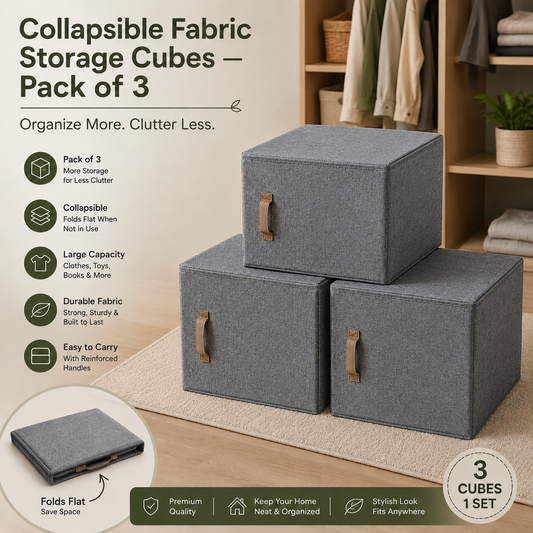 Collapsible Fabric Storage Cubes — Pack of 3