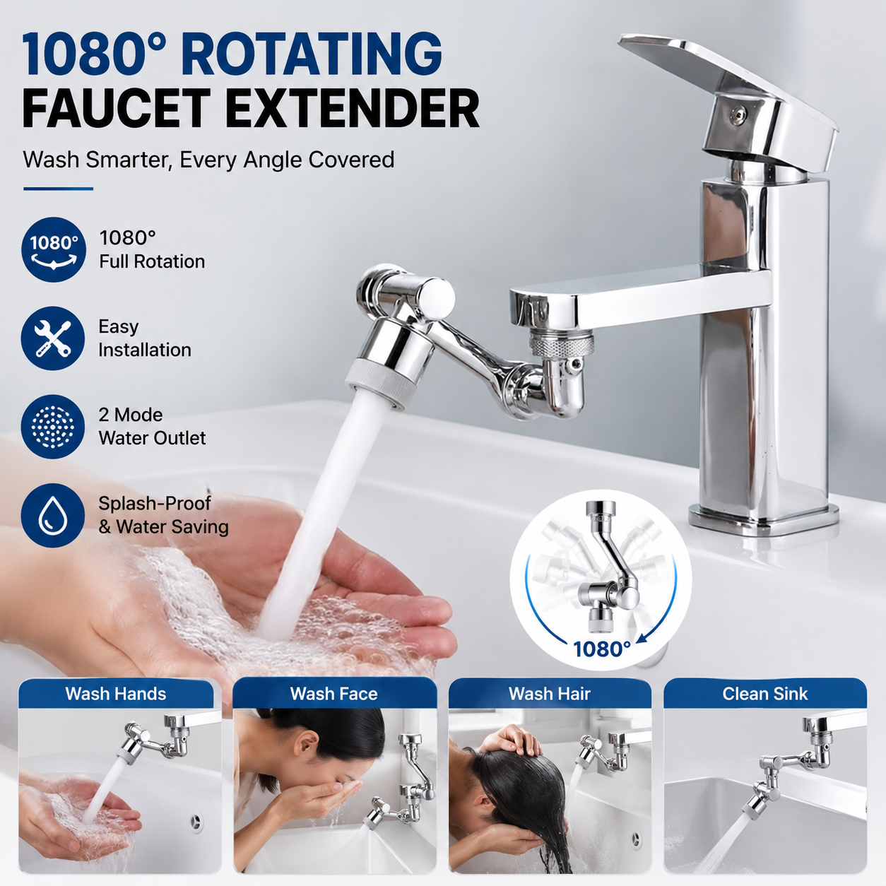2 Mode Splash Filter Kitchen Tap Extended Faucet