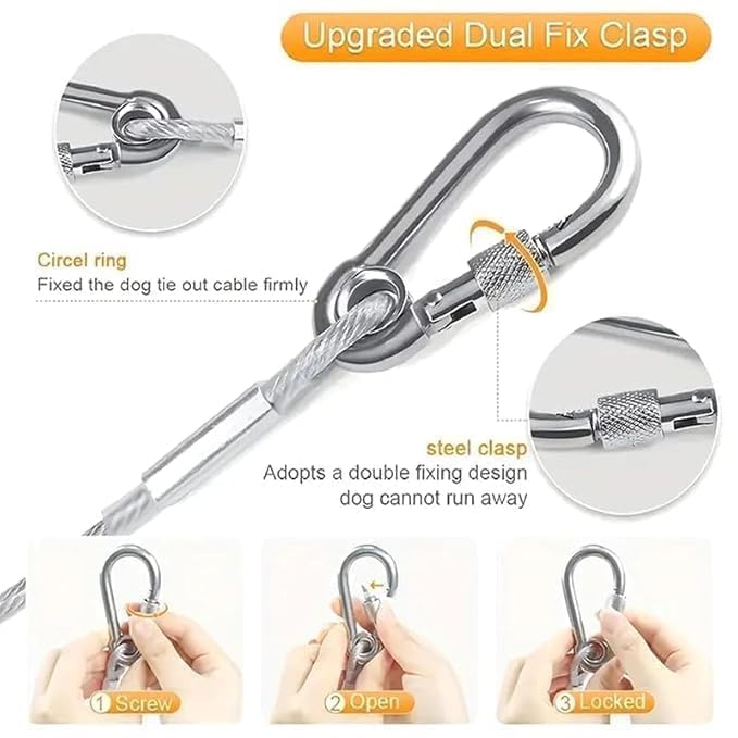 Stainless Steel Wire Rope Clothesline 10 Meter With Hooks