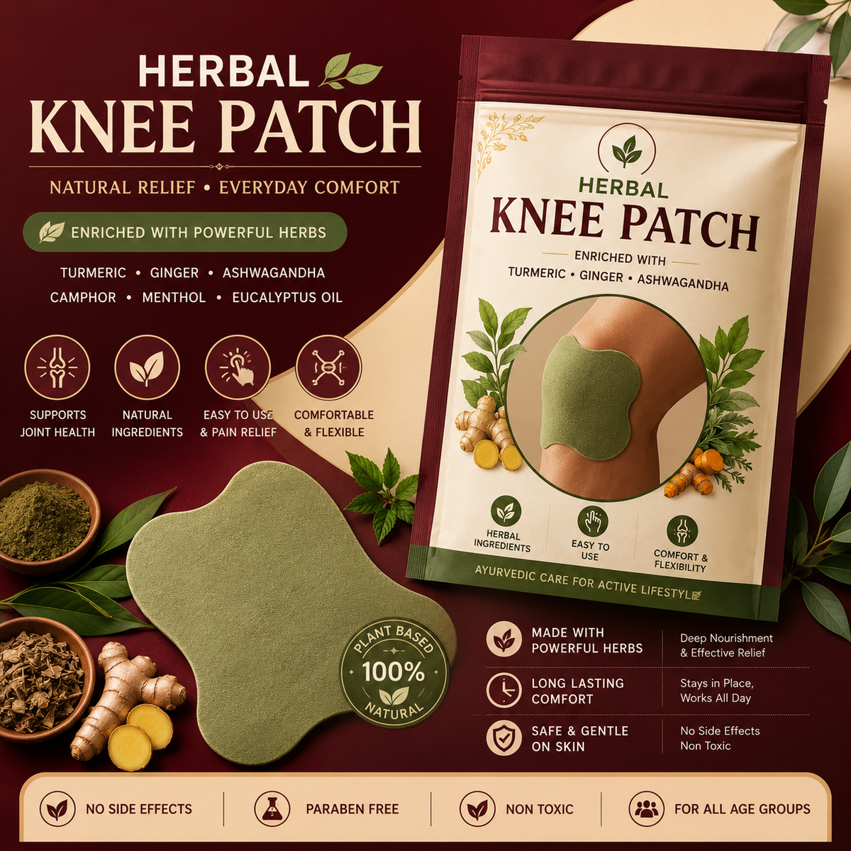 HERBAL KNEE PATCH  🌿 Natural Comfort for Everyday Movement 10 Patches