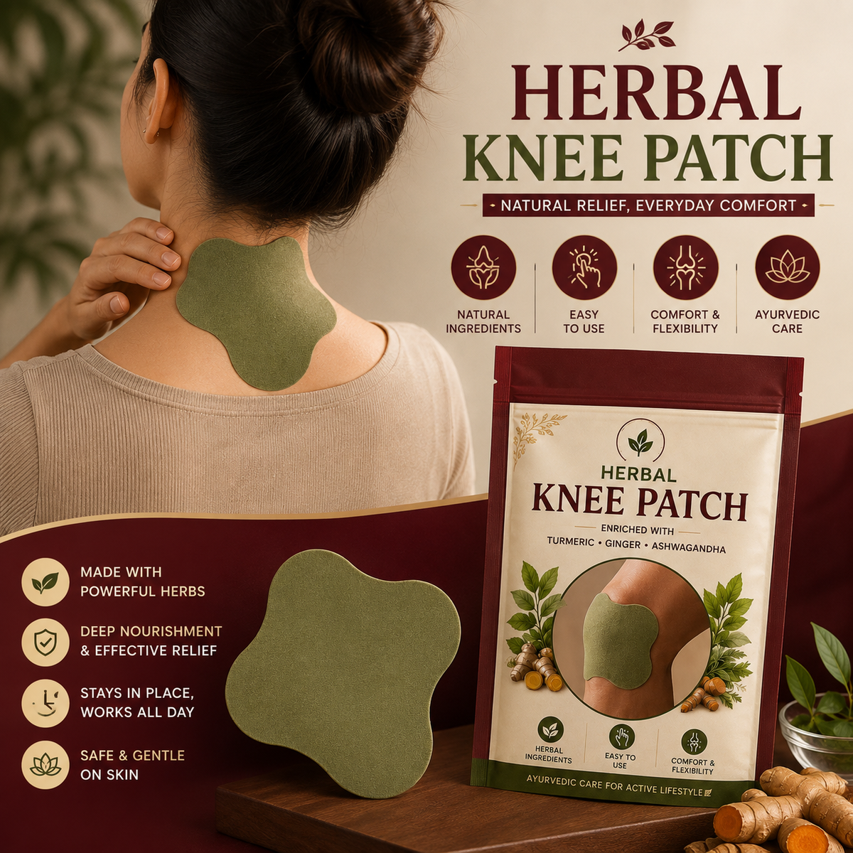 HERBAL KNEE PATCH  🌿 Natural Comfort for Everyday Movement 10 Patches