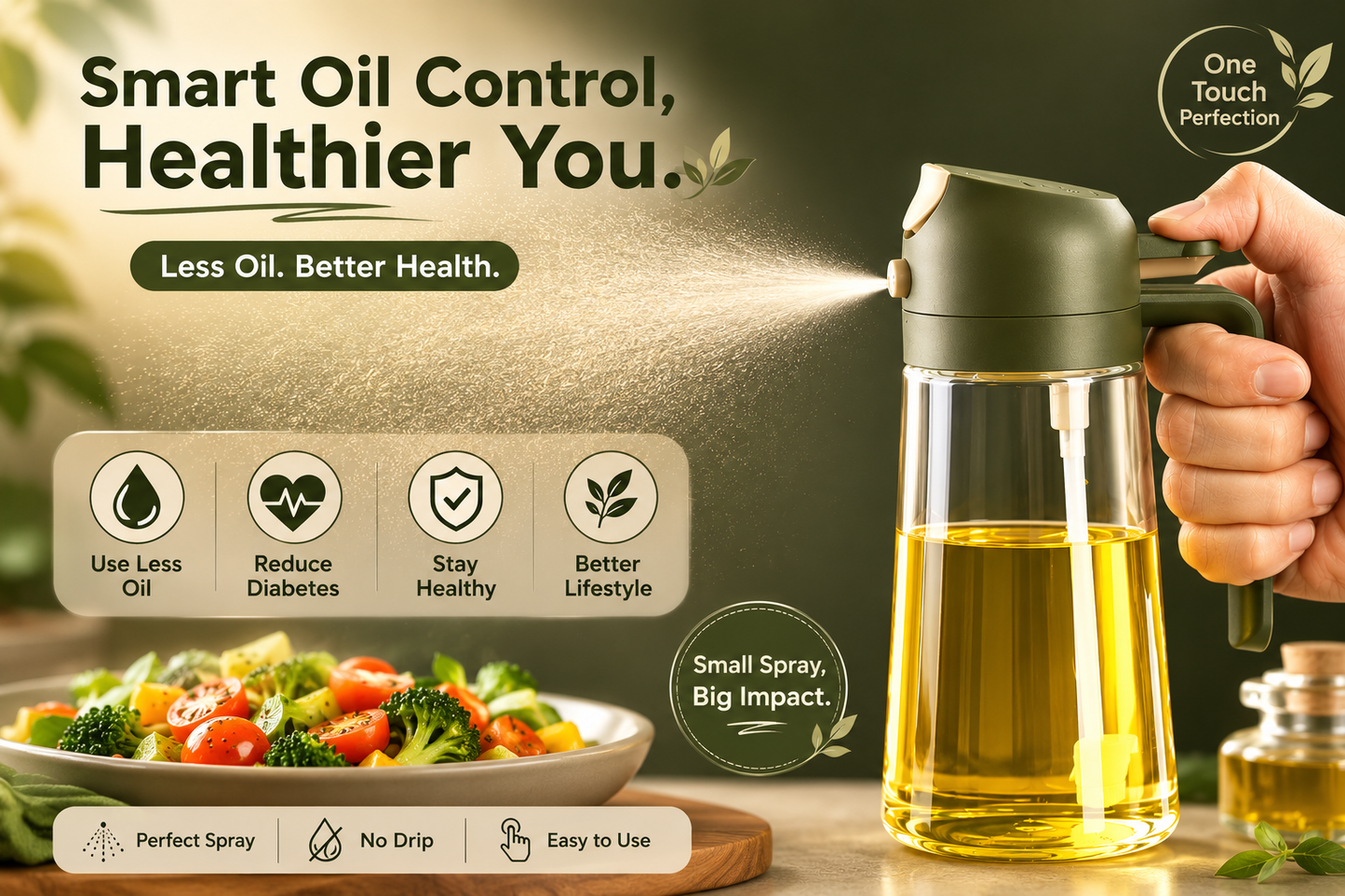 2 In 1 Oil Dispenser & Sprayer Bottle For Kitchen